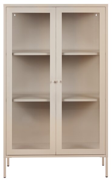 Vitrína béžová kovová oceľ 90 x 35 x 150 cm 2 dvierka sklenená predná a bočná časť skrinka moderný štýl kancelária
