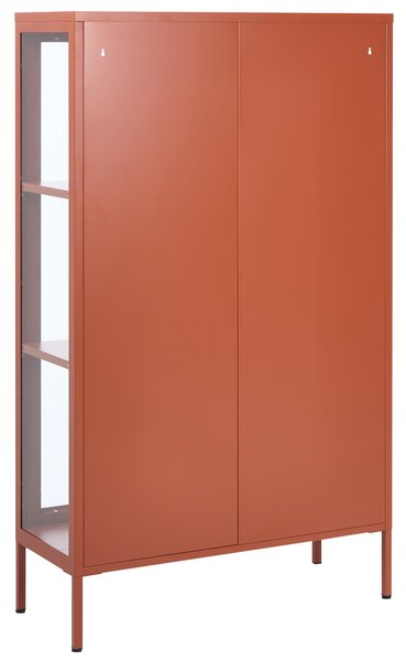 Vitrína zlatohnedá kovová oceľ 90 x 35 x 150 cm 2 dvierka sklenená predná a bočná časť skrinka moderný štýl kancelária