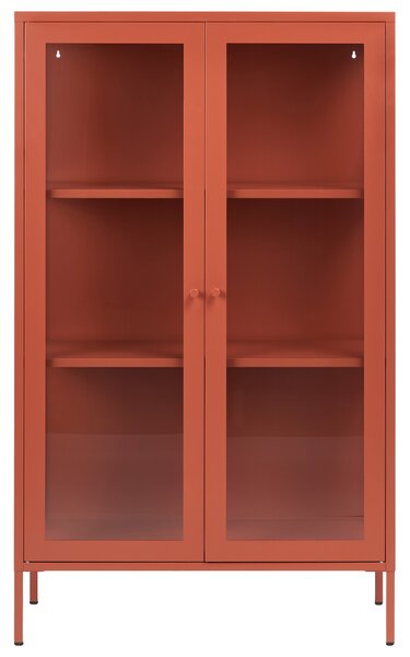 Vitrína zlatohnedá kovová oceľ 90 x 35 x 150 cm 2 dvierka sklenená predná a bočná časť skrinka moderný štýl kancelária