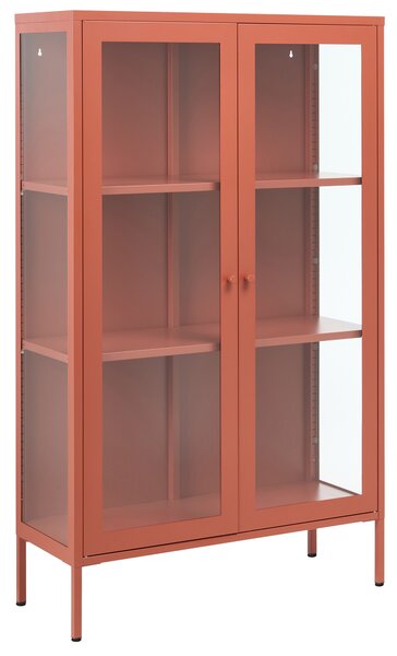 Vitrína zlatohnedá kovová oceľ 90 x 35 x 150 cm 2 dvierka sklenená predná a bočná časť skrinka moderný štýl kancelária
