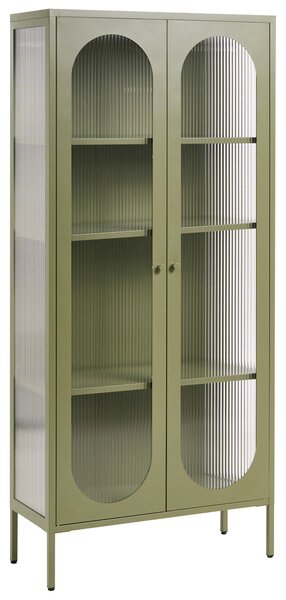 Vitrína zelená oceľ sklo 35 x 80 x 181 cm práškové lakovanie s dvierkami na nožičkách moderný industriálny štýl obývačka kancelária