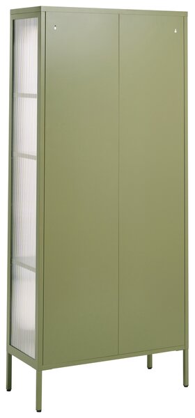 Vitrína zelená oceľ sklo 35 x 80 x 181 cm práškové lakovanie s dvierkami na nožičkách moderný industriálny štýl obývačka kancelária