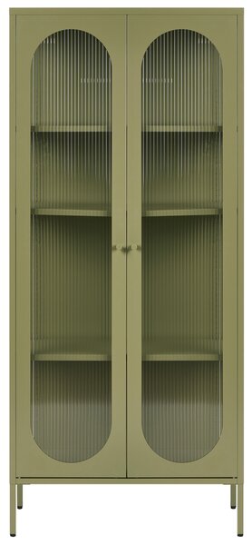 Vitrína zelená oceľ sklo 35 x 80 x 181 cm práškové lakovanie s dvierkami na nožičkách moderný industriálny štýl obývačka kancelária