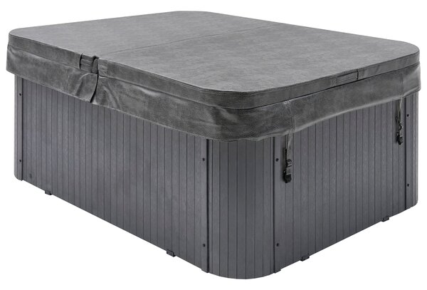 Záhradná vírivá vaňa biela akrylátová 200 x 150 cm 36 trysiek sivé vonkajšie panely LED osvetlenie wellness záhrada terasa