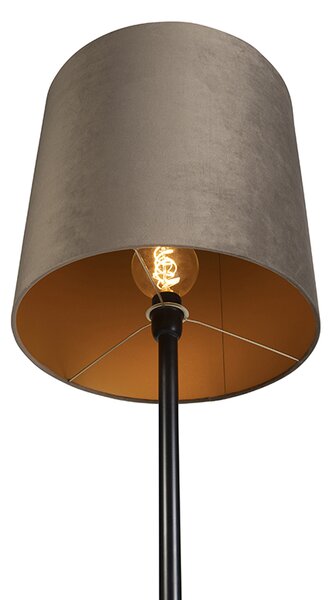 Stojaca lampa čierna s hnedo-sivým a zlatým zamatovým tienidlom 40 cm - Simplo