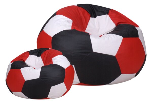 JAKS Sedací vak futbalová lopta s podnožkou bielo čierno červený