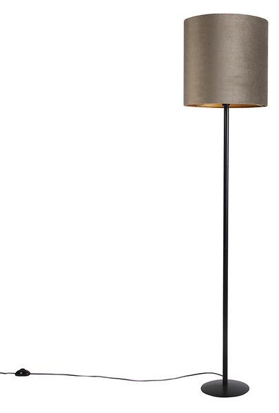 Stojaca lampa čierna s hnedo-sivým a zlatým zamatovým tienidlom 40 cm - Simplo