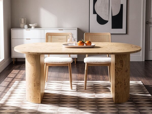 Jedálenský stôl hnedý efekt koreňovej kresby dreva 180 x 90 cm MDF oválny tvar moderný škandinávsky štýl kuchyňa jedáleň