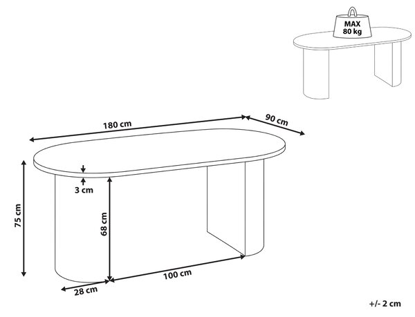 Jedálenský stôl hnedý efekt koreňovej kresby dreva 180 x 90 cm MDF oválny tvar moderný škandinávsky štýl kuchyňa jedáleň