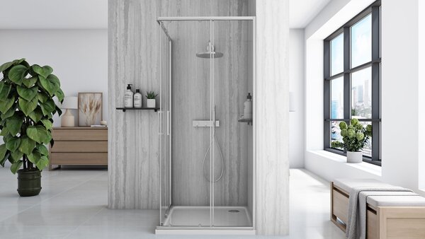 Rea City, sprchovací kút s posuvnými dverami 90x90cm + biela sprchová vanička, KPL-E0054