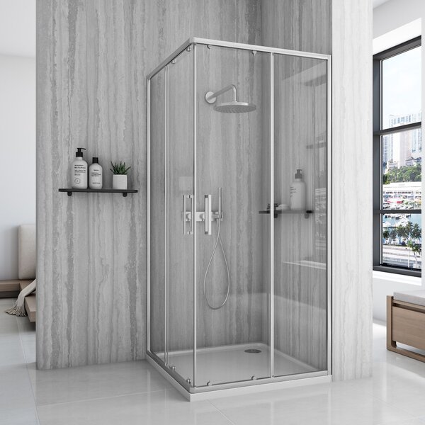 Rea City, sprchovací kút s posuvnými dverami 90x90cm + biela sprchová vanička, KPL-E0054