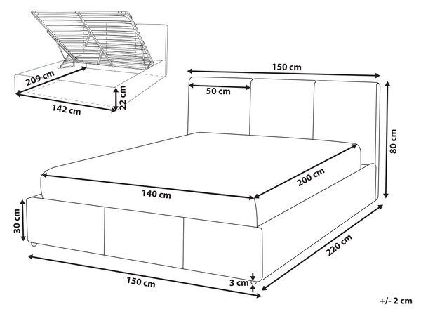 Posteľ s úložným priestorom tmavosivá zamatové čalúnenie dvojlôžková 140 x 200 cm prešívané čelo