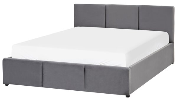 Posteľ s úložným priestorom tmavosivá zamatové čalúnenie dvojlôžková 140 x 200 cm prešívané čelo