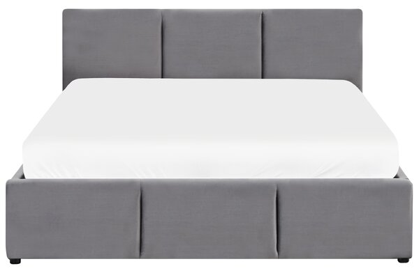 Posteľ s úložným priestorom tmavosivá zamatové čalúnenie dvojlôžková 140 x 200 cm prešívané čelo