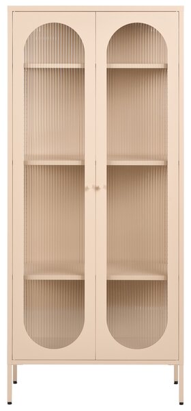 Vitrína béžová oceľ sklo 35 x 80 x 181 cm práškové lakovanie s dvierkami na nožičkách moderný industriálny štýl obývačka kancelária