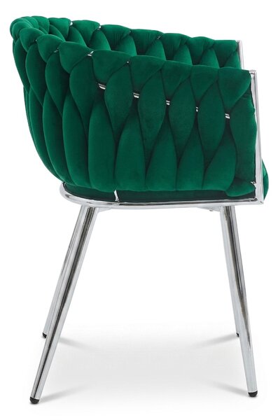 Zamatové jedálenské kreslo ORION VELVET so striebornými nohami, zelené