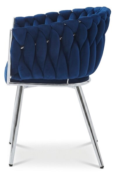 Zamatové jedálenské kreslo ORION VELVET so striebornými nohami, tmavomodré