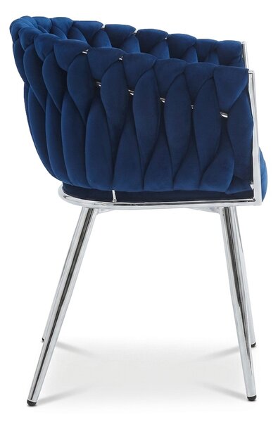 Zamatové jedálenské kreslo ORION VELVET so striebornými nohami, tmavomodré