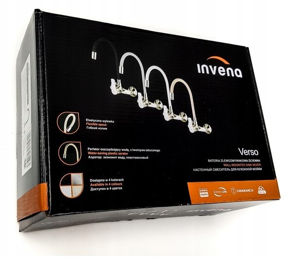 Invena Verso, nástenná kuchynská batéria 150mm s elastickým ramenom, biela-chrómová, INV-BC-82-E2S-L