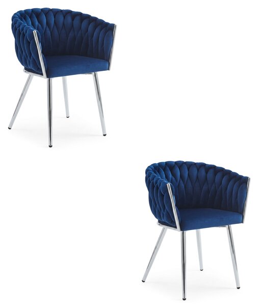 Zamatové jedálenské kreslo ORION VELVET so striebornými nohami, tmavomodré