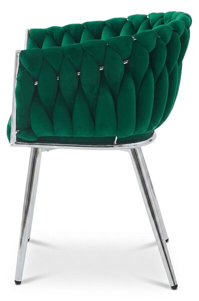 Zamatové jedálenské kreslo ORION VELVET so striebornými nohami, zelené