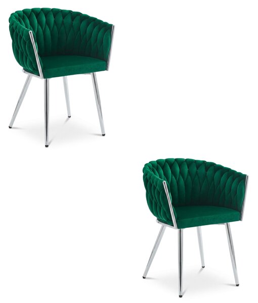 Zamatové jedálenské kreslo ORION VELVET so striebornými nohami, zelené