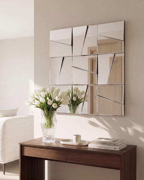 Nástenné zrkadlo strieborné sklo a MDF 80 x 80 cm štvorcové moderný štýl obývacia izba chodba