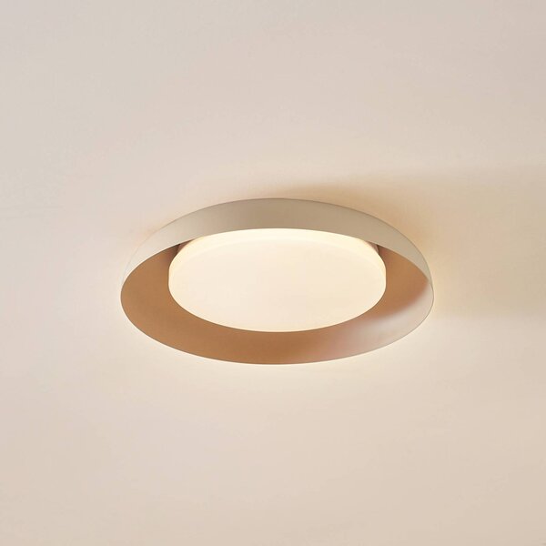 Lindby LED stropné svietidlo Florie, béžová farba, kov, Ø 40 cm, Krémová / jantárovo žltá, Obývacia izba / jedáleň, Plast, Moderný, Závesné svietidlo