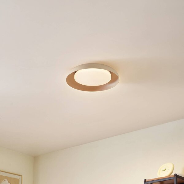Lindby LED stropné svietidlo Florie, béžová farba, kov, Ø 40 cm, Krémová / jantárovo žltá, Obývacia izba / jedáleň, Plast, Moderný, Závesné svietidlo
