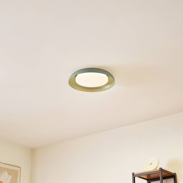 Lindby LED stropné svietidlo Florie, zelené, kov, Ø 40 cm, Zelená, Obývacia izba / jedáleň, Plast, Moderný, Závesné svietidlo