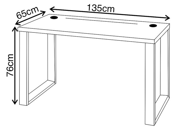 PC stôl Seman 135 cm s kovovými nohami a LED pásikom - biela / čierna