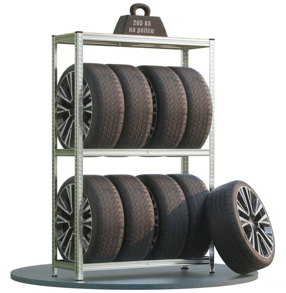 Regál na pneumatiky TYRE, 120x40x180cm, max 795kg, strieborná / bledohnedá Jurhan