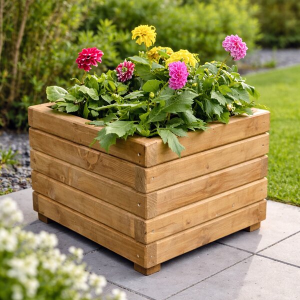 Záhradný drevený kvetináč hnedý