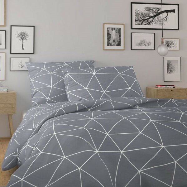 Kvalitex Bavlnené obliečky Nordic Grid sivá, 140 x 220 cm, 70 x 90 cm