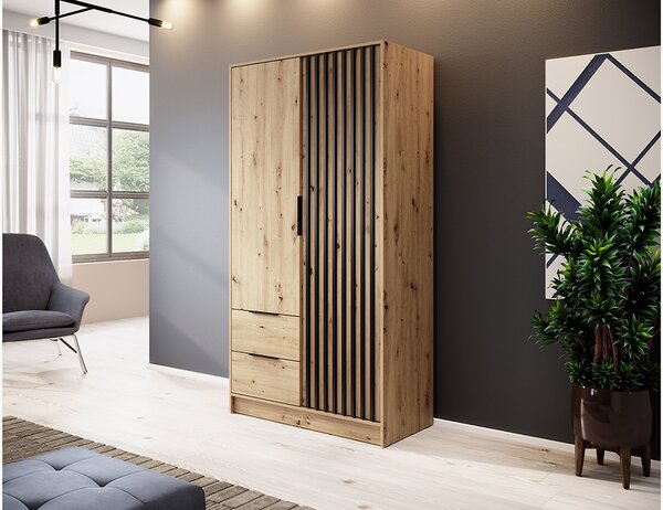 Skriňa Neria 105 cm s lamelami - dub artisan / čierna