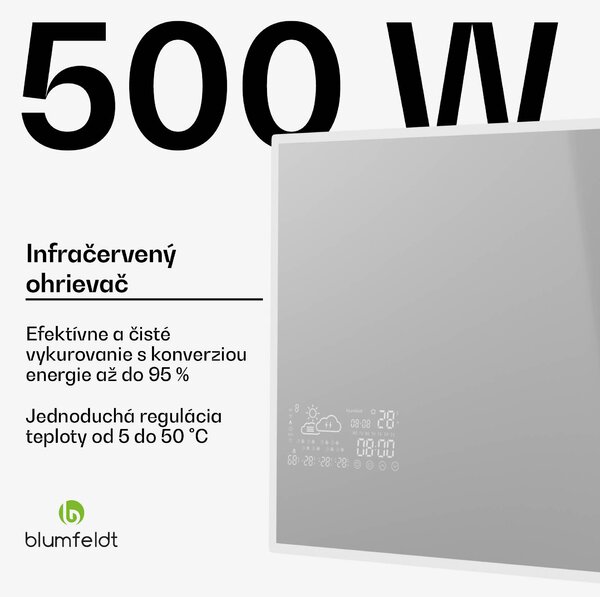 Blumfeldt Infračervený ohrievač, Smart Mirror, Infračervené žiarenie, 500 W, IP44