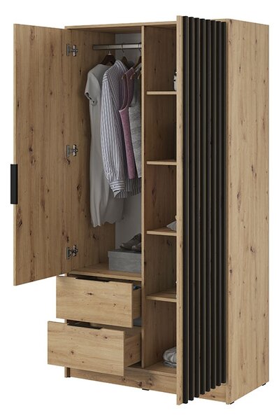 Skriňa Neria 105 cm s lamelami - dub artisan / čierna