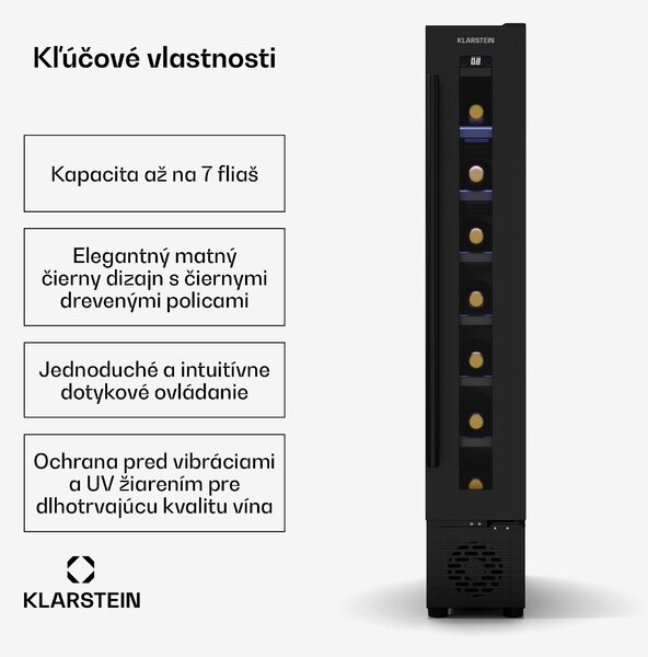 Klarstein Vinovilla 7 Uno chladnička na víno, 1 chladiaca zóna, 7 fliaš, drevené police, 5-18 °C