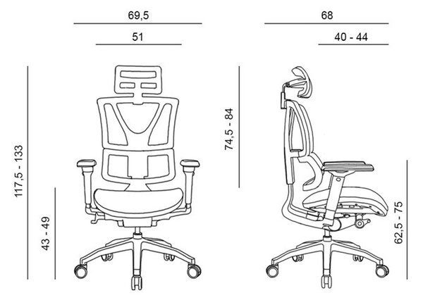 Kancelárska ergonomická stolička KORINA — sieť, čierna, nosnosť 150 kg
