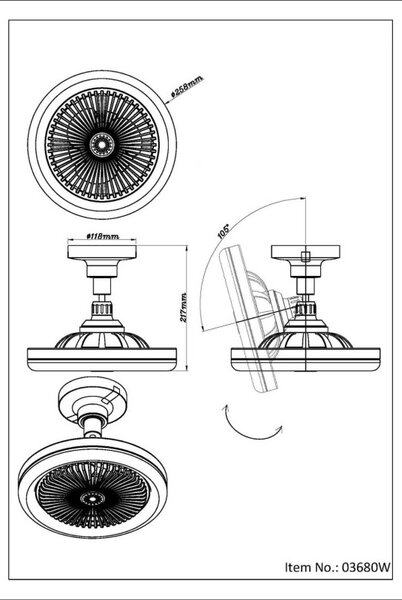 Globo 03680W LED ventilátor s osvetlením LIDEA | 20W integrovaný LED zdroj | 1480lm | 3000-6500K | ventilátor