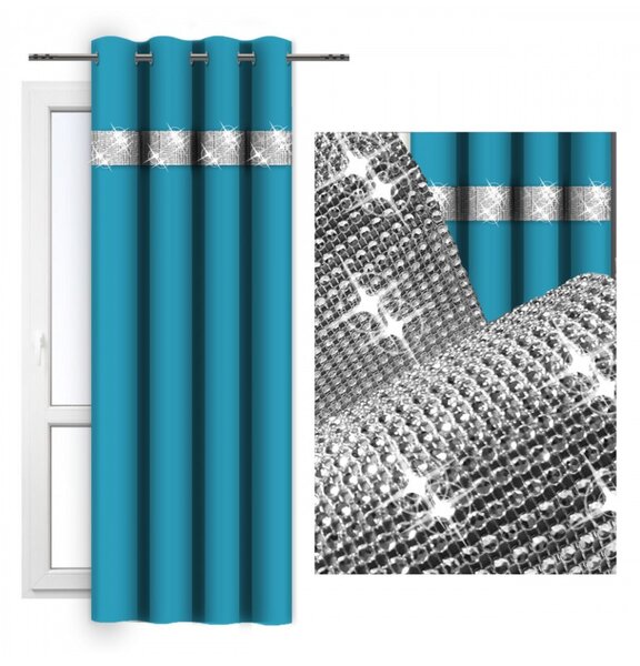 Záves na kruhoch so zirkónmi 140x250 cm tyrkysovo modrý Farba Tyrkysová Rozmery 140x250 cm