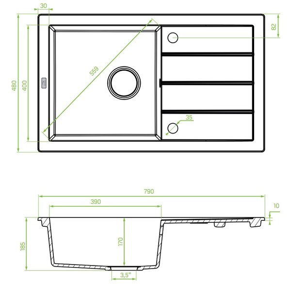Laveo Trzynastka, 1-komorový granitový drez 790x480x185 mm, béžová, LAV-SBP_411T