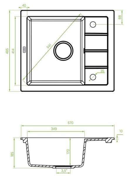 Laveo Trzynastka, 1-komorový granitový drez 570x495x185 mm, šedá, LAV-SBP_513T
