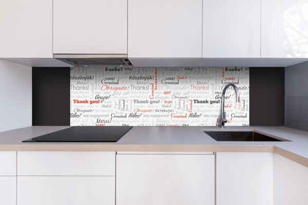 DIMEX | Dibond doska za kuchynskú linku | DBW-18060-094 Nápisy ďakujem | 180 x 60 cm