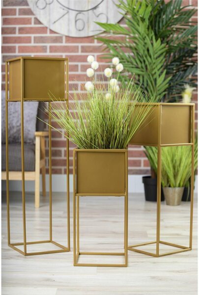 KOVOVÝ KVETINÁČ SO STOJANOM PLAIN 70X24 CM ZLATÁ
