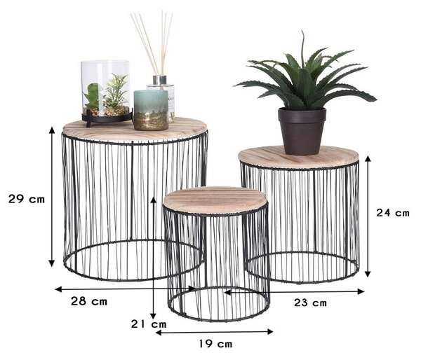STOJAN NA KVETINÁČ SIA SADA 3KS 29X28 CM+24X23 CM+21X19 CM ČIERNA/HNEDÁ