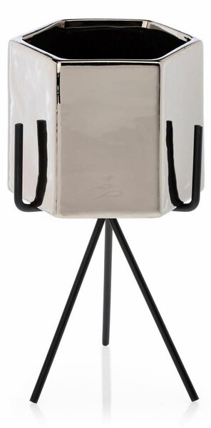 KERAMICKÝ KVETINÁČ SO STOJANOM SASHI 20X9,5 CM STRIEBORNÁ