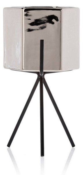 KERAMICKÝ KVETINÁČ SO STOJANOM SASHI 20X9,5 CM STRIEBORNÁ