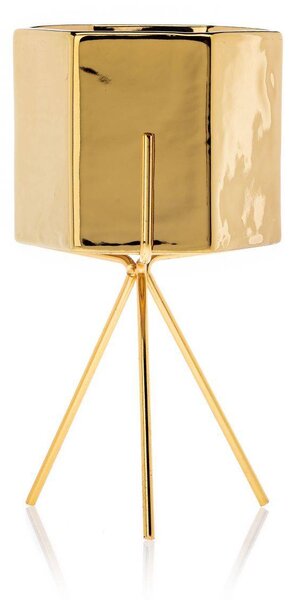 KERAMICKÝ KVETINÁČ SO STOJANOM SASHI 20X9,5 CM ZLATÁ