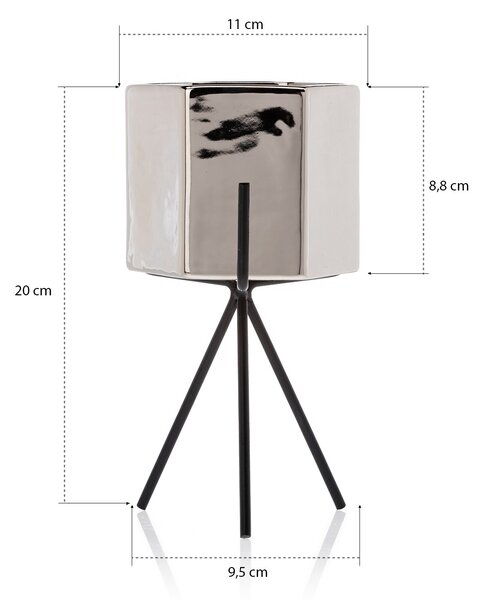 KERAMICKÝ KVETINÁČ SO STOJANOM SASHI 20X9,5 CM STRIEBORNÁ